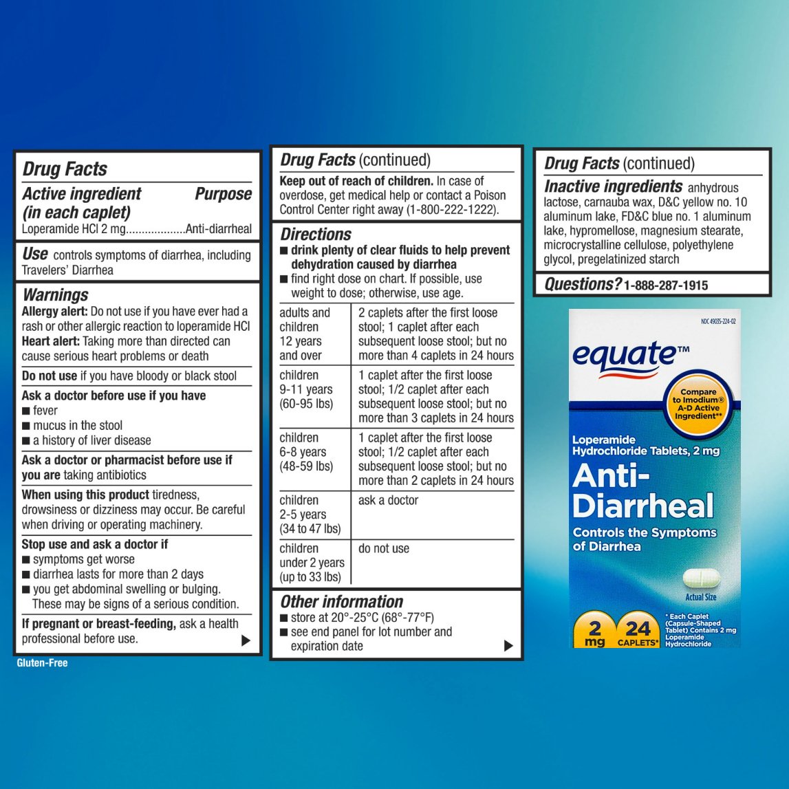 Equate AntiDiarrheal, Loperamide Hydrochloride (HCl) 24 Caplets 2 Pack