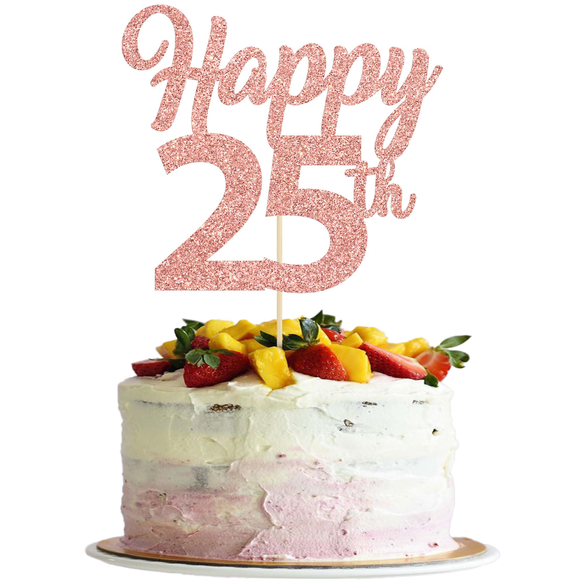3Pcs Happy 25th Birthday Cake Toppers Rose Gold Glitter Number 25 Cake Decorations 25th Birthday Cake Picks for Cheers to 25th Birthday 25 Years Old Birthday Party Gift Decorations