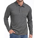 V VALANCH Mens Casual Polo Shirts Long Sleeve Golf Shirts with Pocket Lightweight Work Athletic