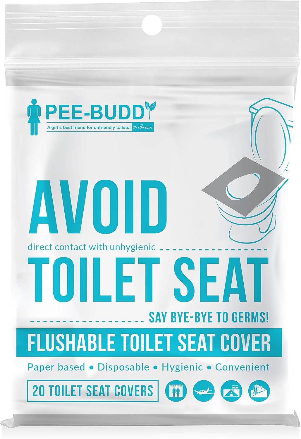 PEE BUDDY Flushable Disposable Toilet Seat Covers, White, Packung von 20