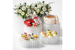 HeiMma 6 Pack Buffet Risers, Foldable Food Display Risers with Acrylic Disc, Dessert Table Display Set, Cardboard Paper Cupcake Cake Stand for Party Cylinder Stands for Parties Drink Collectibles Jewelry Figures, White