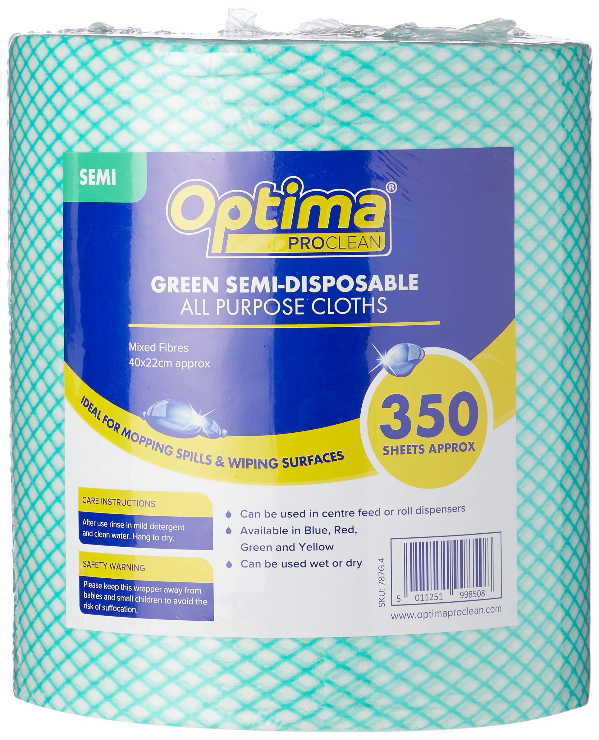 Ramon Hygiene Lightweight All Purpose Cloth, Roll, 22 x 44 cm, Green 1 x 350 Cloths on a roll