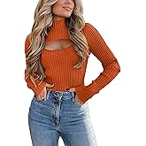 PRETTYGARDEN Women's 2025 Fashion Fall Clothes 2 Piece Cutout Tops Long Sleeve Mock Neck Rib Knit Winter Pullover Sweater