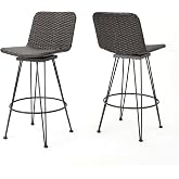 Christopher Knight Home Torrey Outdoor Wicker Barstools with Iron Frame, 2-Pcs Set, Multibrown / Black Copper
