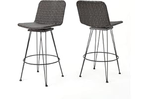 GREAT DEAL FURNITURE Christopher Knight Home Torrey Outdoor Wicker Barstools with Iron Frame, 2-Pcs Set, Multibrown / Black Copper