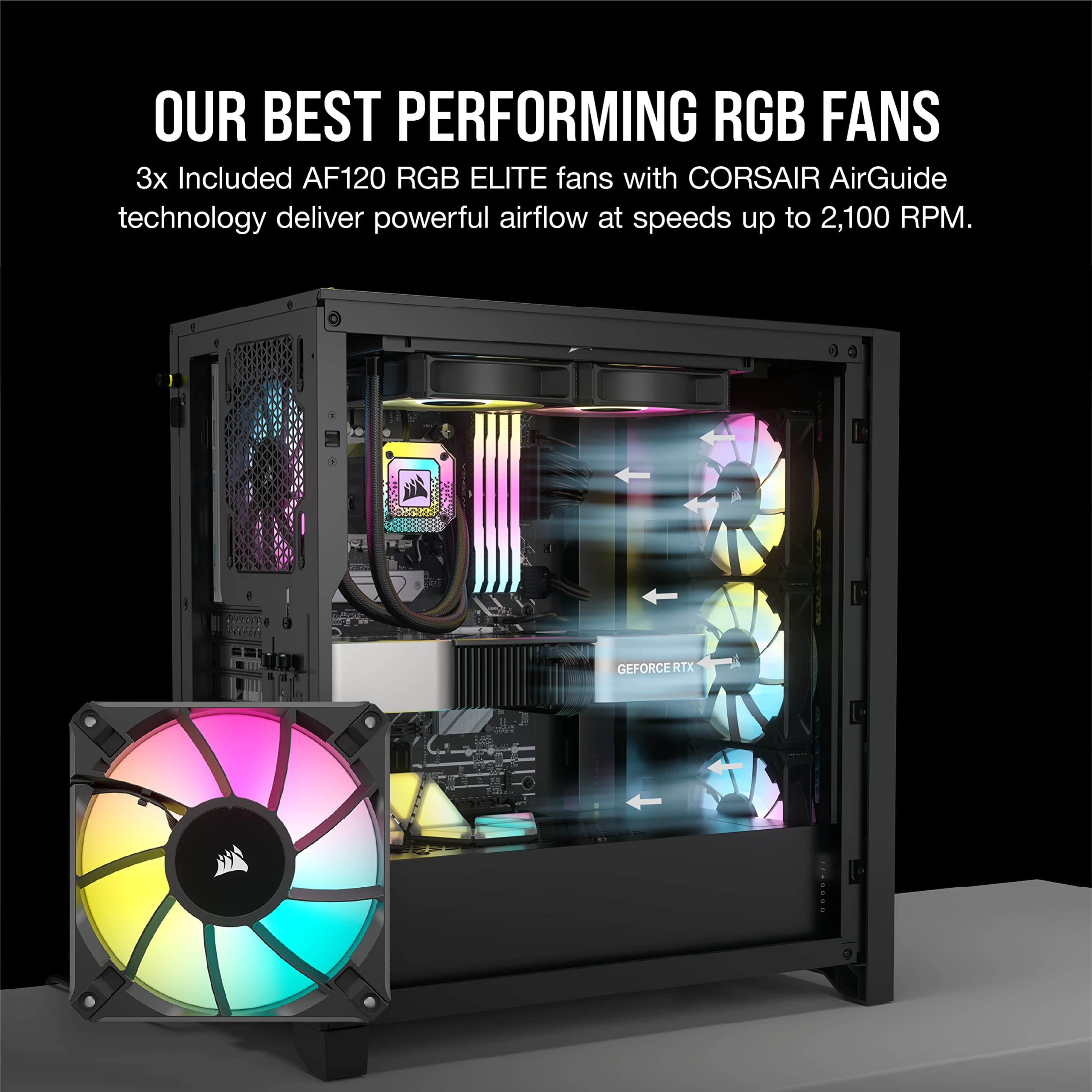 Corsair iCUE 4000D RGB Mid-Tower Case - 3X AF120 RGB Elite Fans - Lighting Node PRO Controller - High-Airflow Design - RapidRoute Cable Management System - Black