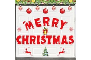 JAYEE Merry Christmas Garage Door Magnets Decoration, 27 Pcs Christmas Decor Garage Door Magnetic Banner with Ornament, Refrigerator Magnets Car Decal Stickers for Xmas Holiday DIY Decor, 8"H Large