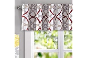DriftAway Alexander Pattern Match Blackout Valances for Windows 250GSM Geometric Moroccan Mid Century Rod Pocket 52 Inch by 14 Inch Plus 1.75 Inch Header Red and Gray 1 Pack