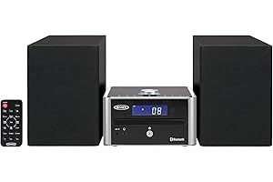 Jensen JBS-210 3-Piece Modern Compact Bluetooth Stereo Shelf System, CD Player, Digital AM/FM Stereo with Speakers, Aux-in, & Remote Control Included (Black/Silver)