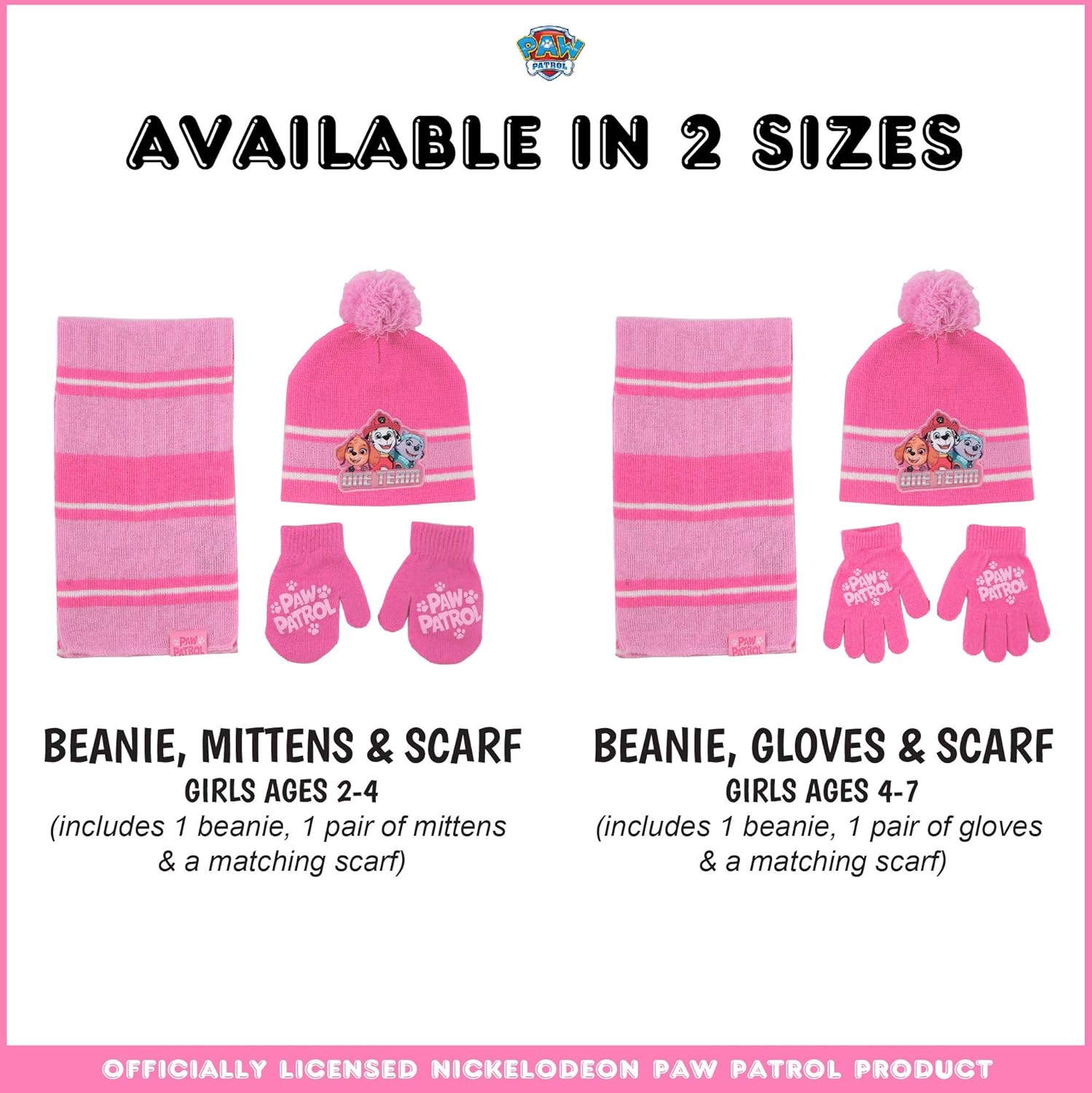 Nickelodeon Girls' Paw Patrol Hat, Scarf Cold Weather, Pink Glove Set Age 4-7, Mittens or Gloves Set-Age 2-7: Clothing