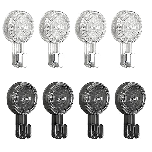 Suction Hooks, 8 Pcs Reusable Suction Hooks Heavy Duty with Rotating Knob, No Drilling Required, Vacuum Clear Sucker for Bathroom, Kitchen, Mirror, Window, Xmas Wreath(Gray, Transparent)