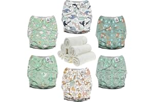 Mama Koala 3.0 Pocket Cloth Diapers for Babies with AWJ Lining, 6 Pack with 6 4-Layer Natural Cloth Diaper Inserts - Reusable and Washable Pocket Diapers (Adorable Animal)
