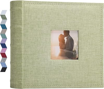 Vienrose Photo Album 200 Pockets 6x4 Linen Cover Memo Spaces Green