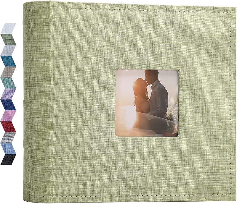Vienrose Photo Album 200 Pockets 6x4 Linen Cover Memo Spaces Green