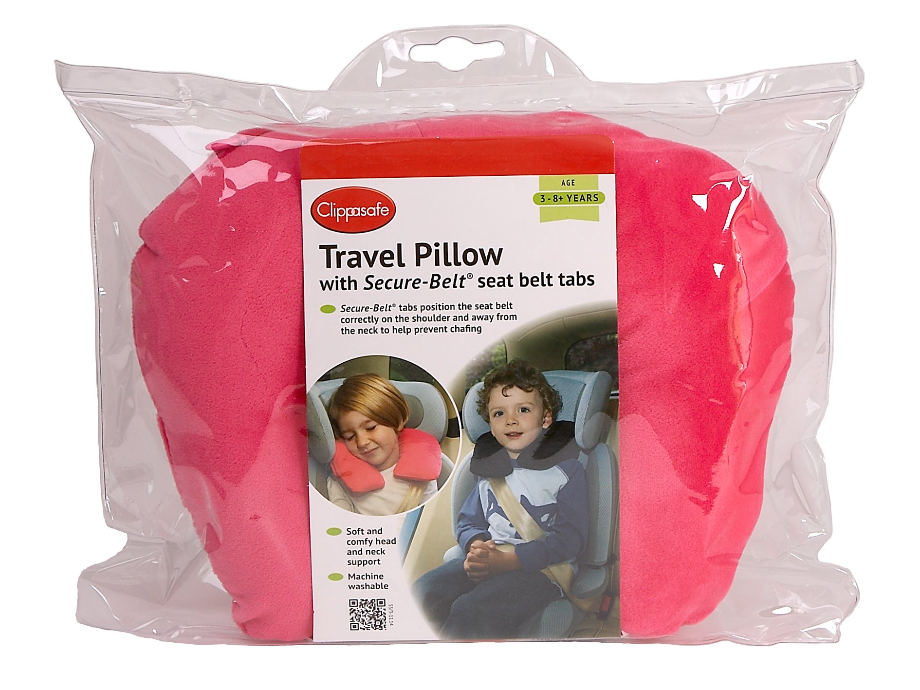 Clippasafe Secure Belt Travel Pillow for Age 3 - 8 (Pink)