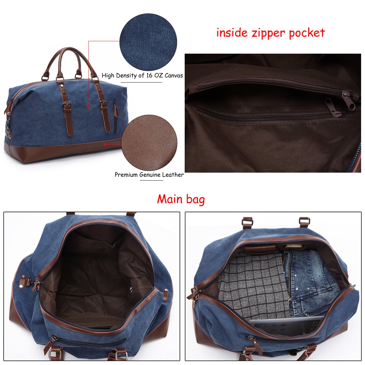 Sports Holdall Weekend Travel Duffel Bag,Fresion Portable Canvas Handbag Carry on Overnight Bags with Genuine Leather (Grey)