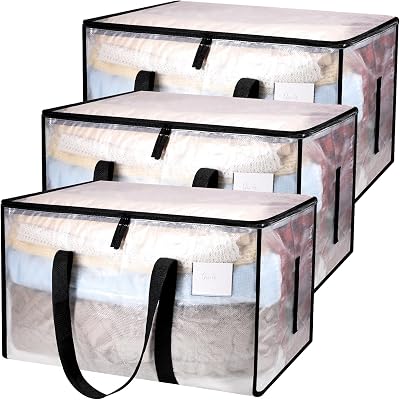 Yafe 3 Pack Large 91L Transparent Clothes Storage Boxes with Lids