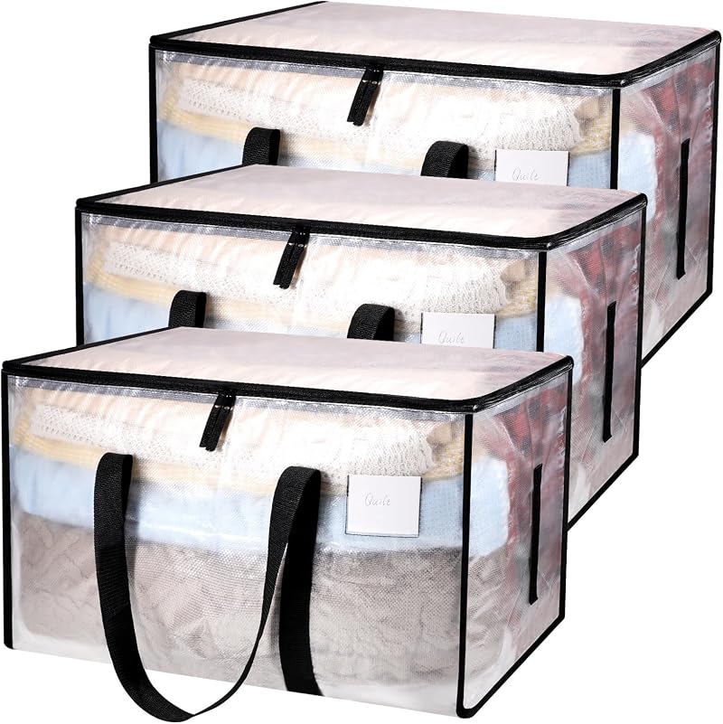 Yafe 3 Pack Large 91L Transparent Clothes Storage Boxes with Lids