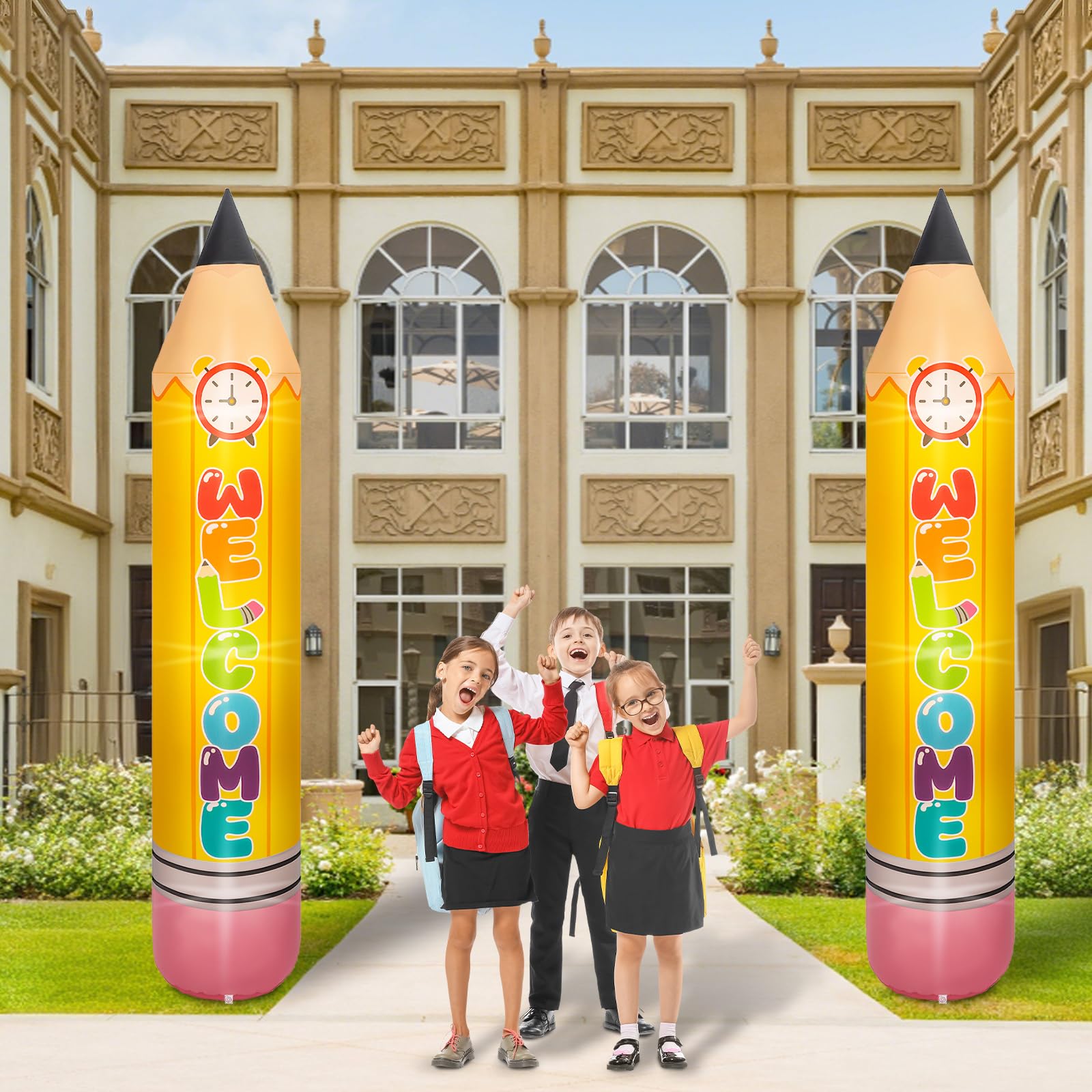 Photo 1 of Leyndo 2 Pcs 7ft Back to School Inflatable Pencil with Built in 3 LED Lights 2025 Giant Blow up Pencils Jumbo First Day of School Decorations for Classroom Garden Yard Welcome Party