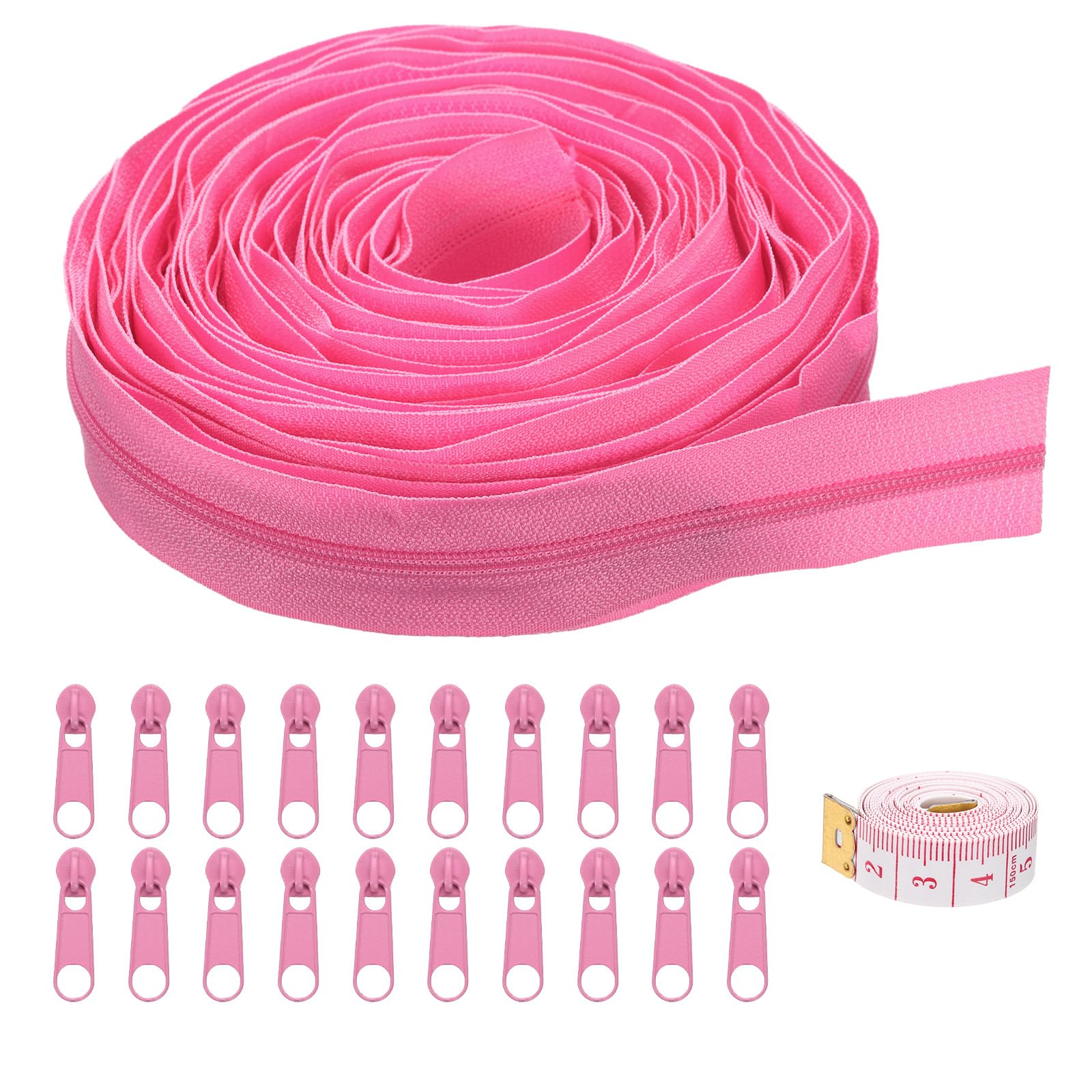 uxcell #3 10 Yards Nylon Coil Zippers, Bulk Coil Zipper by The Yards with 20 Pcs Zippers Sliders and Ruler for DIY Tailor Sewing Craft Bag Clothes, Pink