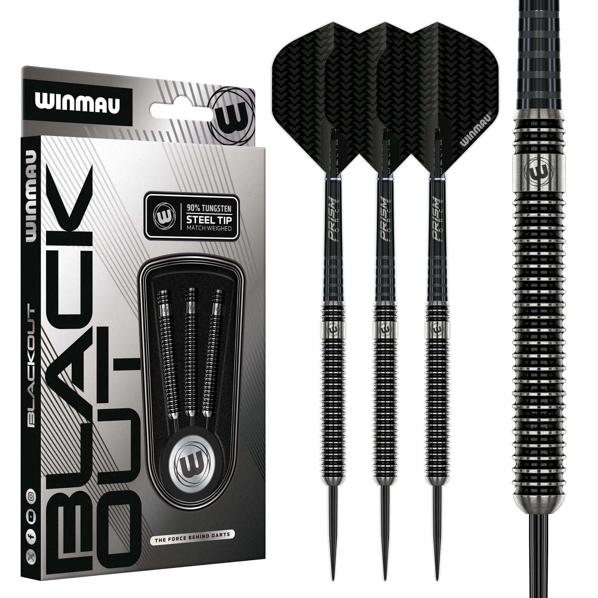 WINMAU Blackout Series 24g Parallel Steel Tip Dart Set | 90% Tungsten Darts - Professional Darts Set with Dart Flights & Shafts — image 1
