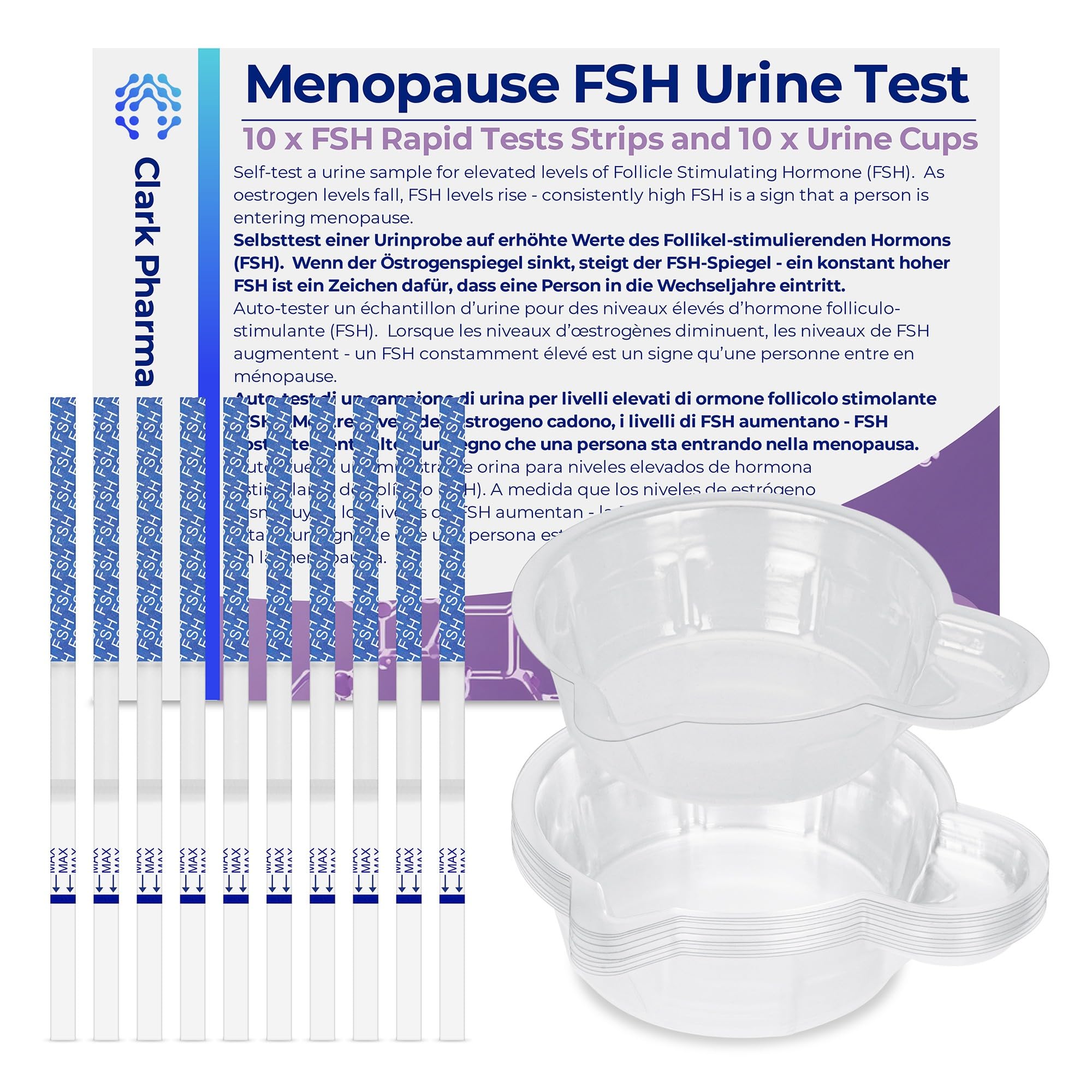 10 Pack Menopause Test Kit | 10 Test Strips & 10 Urine Cups | Women Follicle Stimulating Hormone Detection | Self Test for Early Menopause Perimenopause | Fertility Test