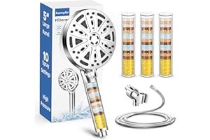 Filtered Shower Head with Handheld, FunnyAir Filtered Shower Head with 3-PCS Filters For Hard Water, 10-Spray Modes 5" High Pressure Shower Head, 2 Built-in Power Jets Shower Heads, Chrome