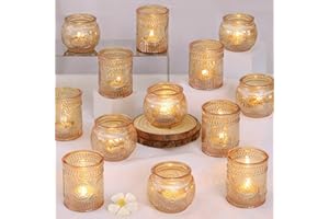 DARJEN 24Pcs Gold Votive Candle Holders - Glass Candle Holder Bulk for Table Centerpiece, Tea Lights Candle Holders for Home, Christmas Party & Wedding Shower