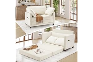 kakuboohi 51" Loveseat Sleeper Sofa Bed, Chenille Convertible Floor Sofa Bed for Small Spaces, Folding Couch Bed with Deep Seat, 2 Pillows & Solid Frame, Pull Out Floor Couch for Living Room, Beige