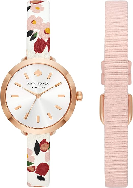 Amazon Com Kate Spade New York Women S Greene Quartz Stainless Steel And Leather Watch Set Color Rose Pink Model Ksw1697set Watches