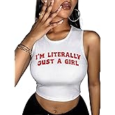 Hilinker Women's Summer Tank Tops Sleeveless Letter Graphic Printed Ribbed Knit Basic Crop Cami Tops Shirt