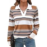 Romanstii Women's Knitted Collared Sweaters Long Sleeve V-Neck Polo Shirts Winter Pullover Tops