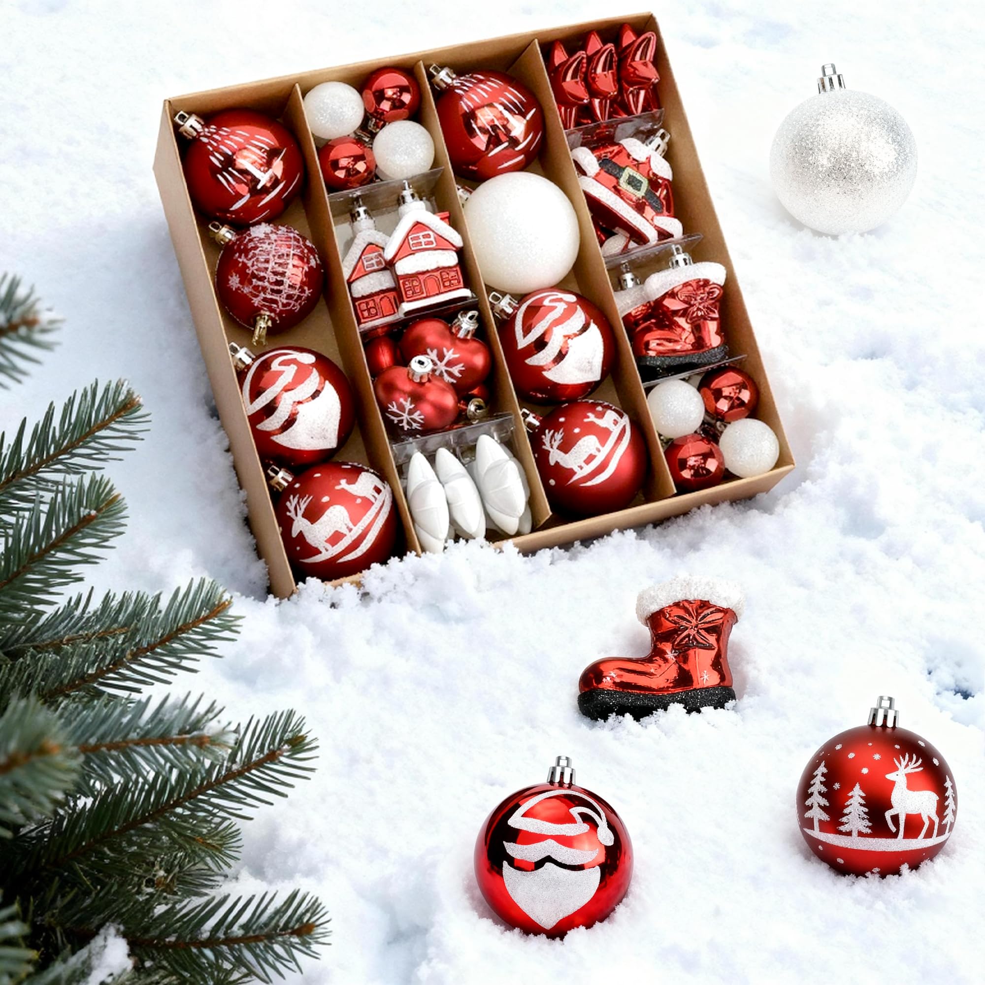 Photo 1 of 48PCS Red and White Christmas Balls Ornaments Set,Shatterproof Plastic Ball Set with Hanging Strings,Hanging Ball Ornaments for Xmas Christmas Tree Decorations,Early Ideas