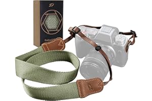 Padwa Lifestyle Light Green Camera Strap - 1.5" Wide Vintage Crazy Horse Cowhide Head Cotton Straps,Adjustable Woven Neck Shoulder Camera Straps for All DSLR Cameras and Photographers Christmas gift