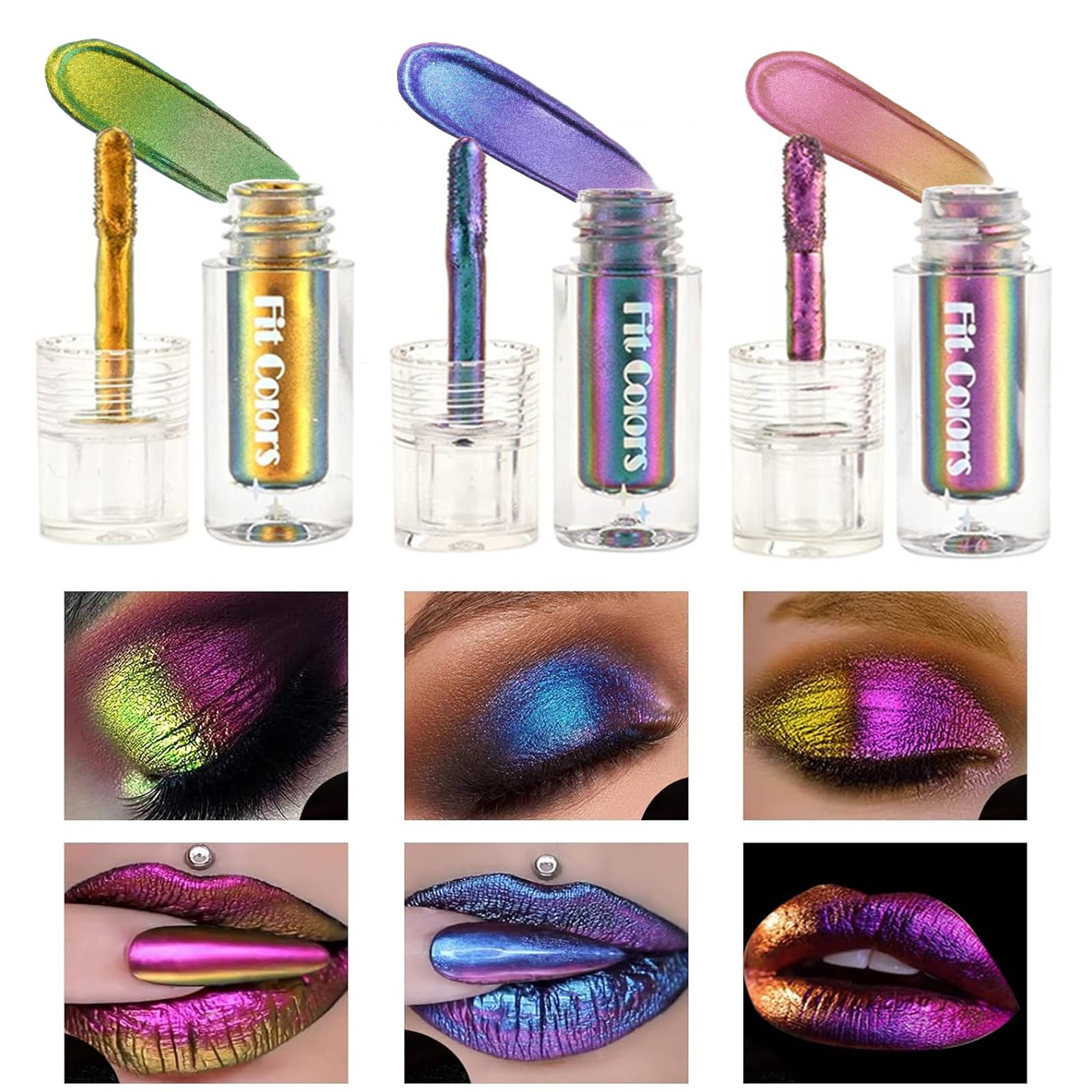 Domality Chameleon Eyeshadow Liquid Set, 3pcs Intense Color Shifting Multichrome Eyeshadow, Highly Pigment Metallic Long Lasting Quick-Drying No Creasing Eye Makeup