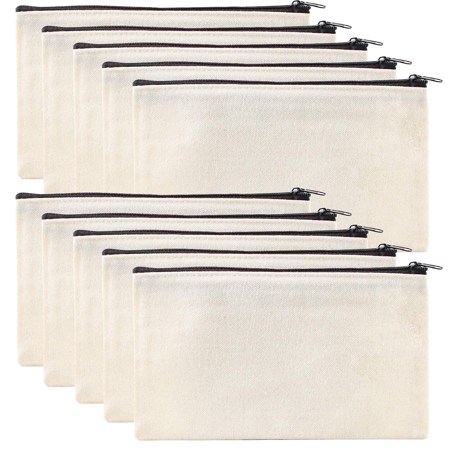 Tarumedo 10 Pack Blank Canvas Zipper Bags, Multi-Purpose DIY Craft Stationery Cosmetic Travel Makeup Toiletry Pouch (White) โ image 1