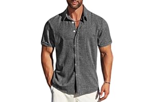MAPICK Men's Linen Shirts Short Sleeve Button Down Casual Shirt Business Dress Clothing Beach Fashion Summer Tops