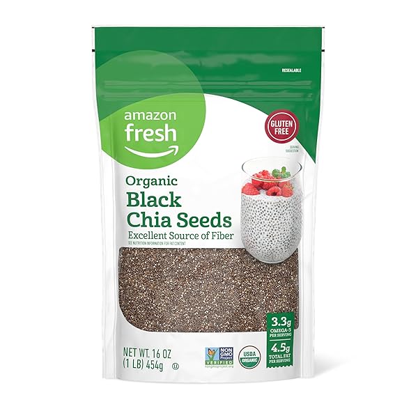 AMAZON FRESH, ORGANIC BLACK CHIA SEEDS, 1 LB (PREVIOUSLY HAPPY BELLY, PACKAGING MAY VARY)