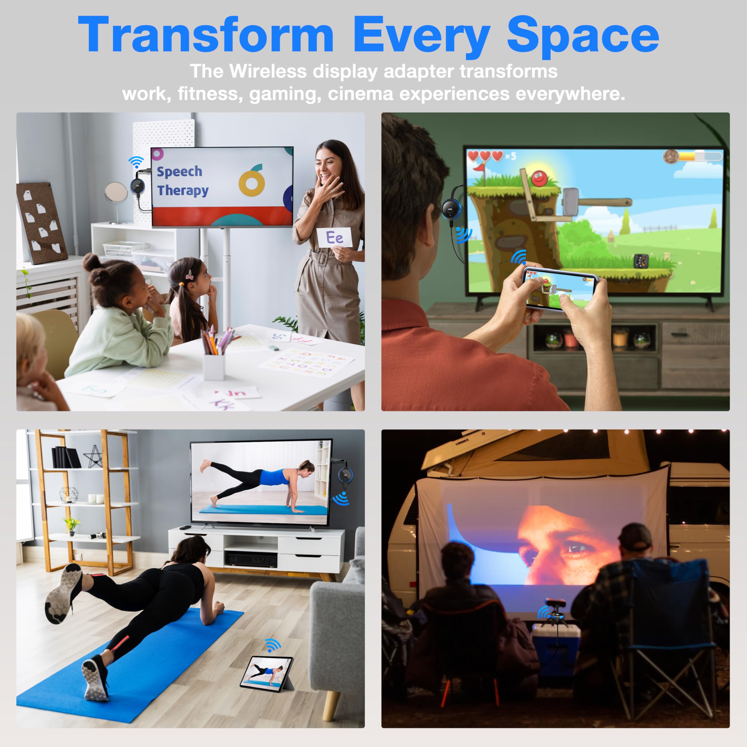 AIMIBO 4K Wireless Display Adapter, Plug & Play, HDMI Dongle 5G for TV/Monitor/Projector, Supports iOS/Android/Windows/Mac, AirPlay/Miracast/DLNA, Cast Phone/Tablet/Laptop to Screen