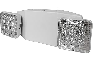 Garrini LED Emergency Light Emergency Light Combo Rectangular Adjustable Dual Heads 2 Heads UL Certified GM6 for Apartments Hotels Hospitals Offices (White)