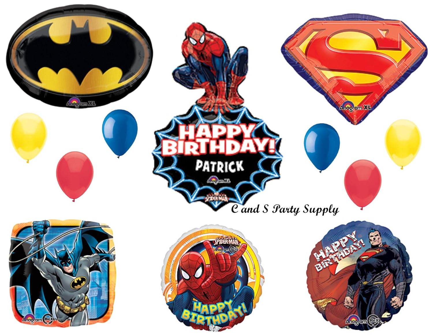Superheroes Spider Man Superman Batman Birthday Party Mylar
