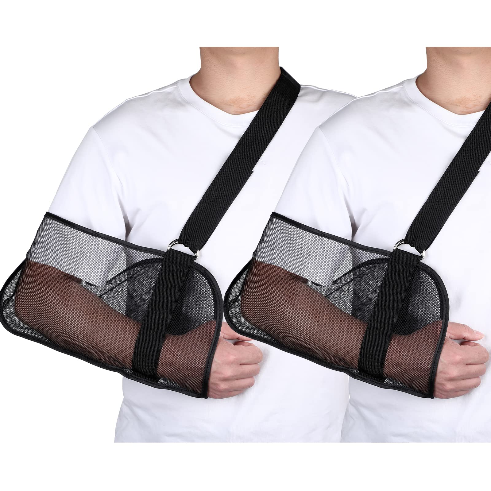 Photo 1 of 2 Pieces Mesh Arm Shoulder Sling Adjustable Shoulder Immobilizer for Shower Breathable Rotator Cuff Solution Lightweight Shoulder Sling for Shower Brace Black Arm Supports for Supporting Elbow Wrist