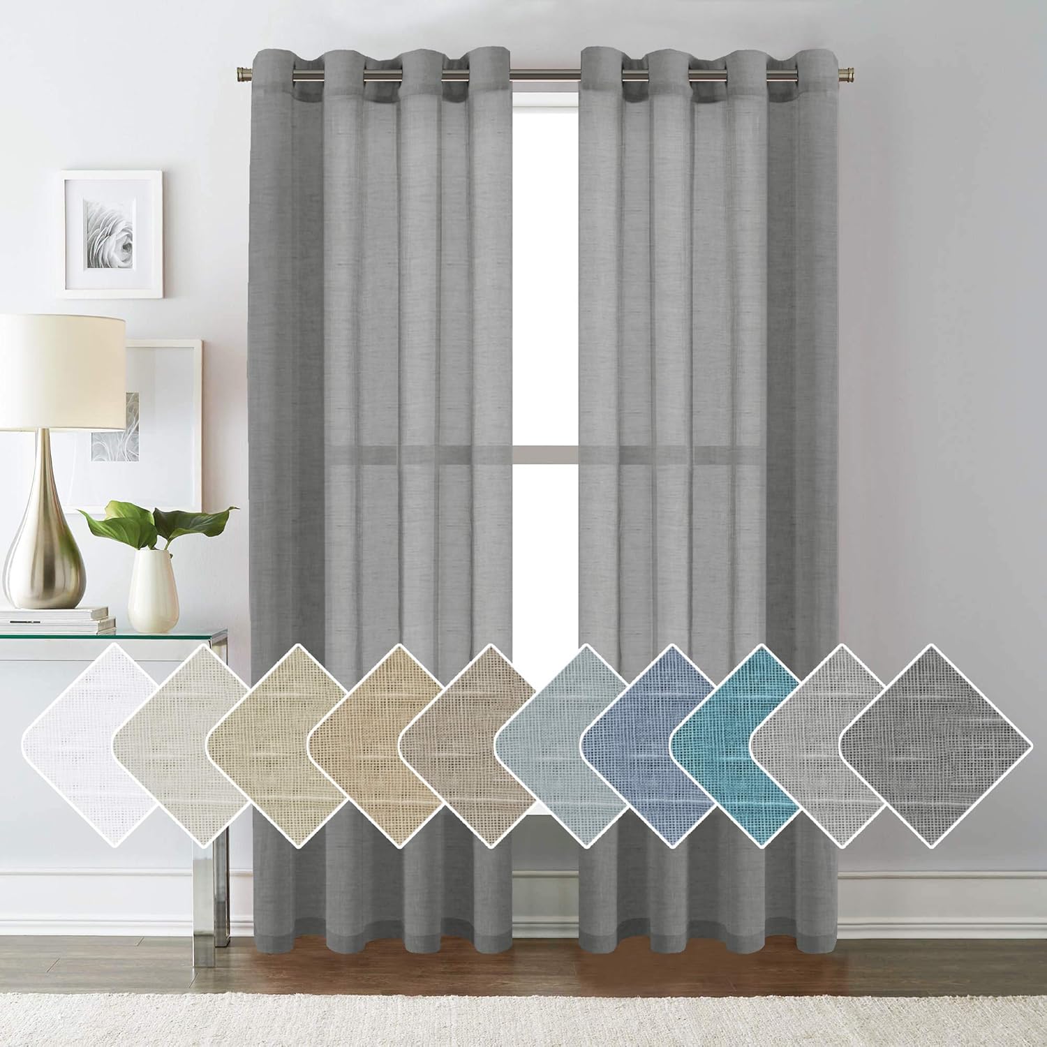 Best sheer living room 3 panel curtains