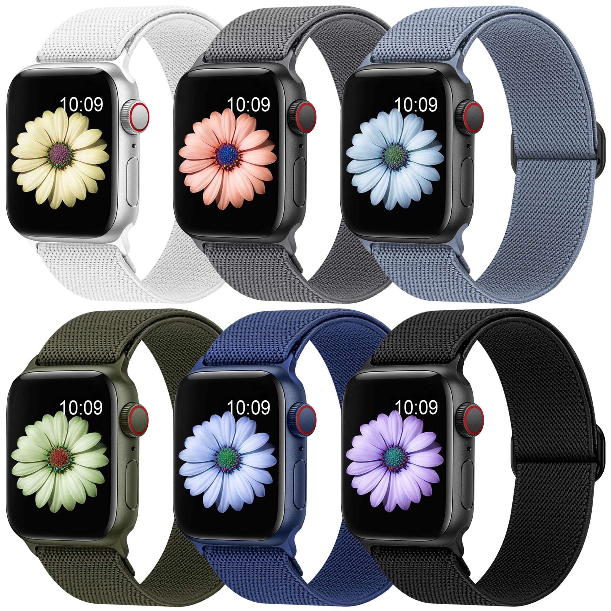 Higgs 6 Pack Stretchy Nylon Strap Compatible with Apple Watch Straps 38mm 40mm 41mm 42mm 44mm 45mm 46mm 49mm, Adjustable Sport Elastic straps for iWatch Series 11/10/9/8/7/6/5/4/3/SE Ultra3 2 1 — image 1