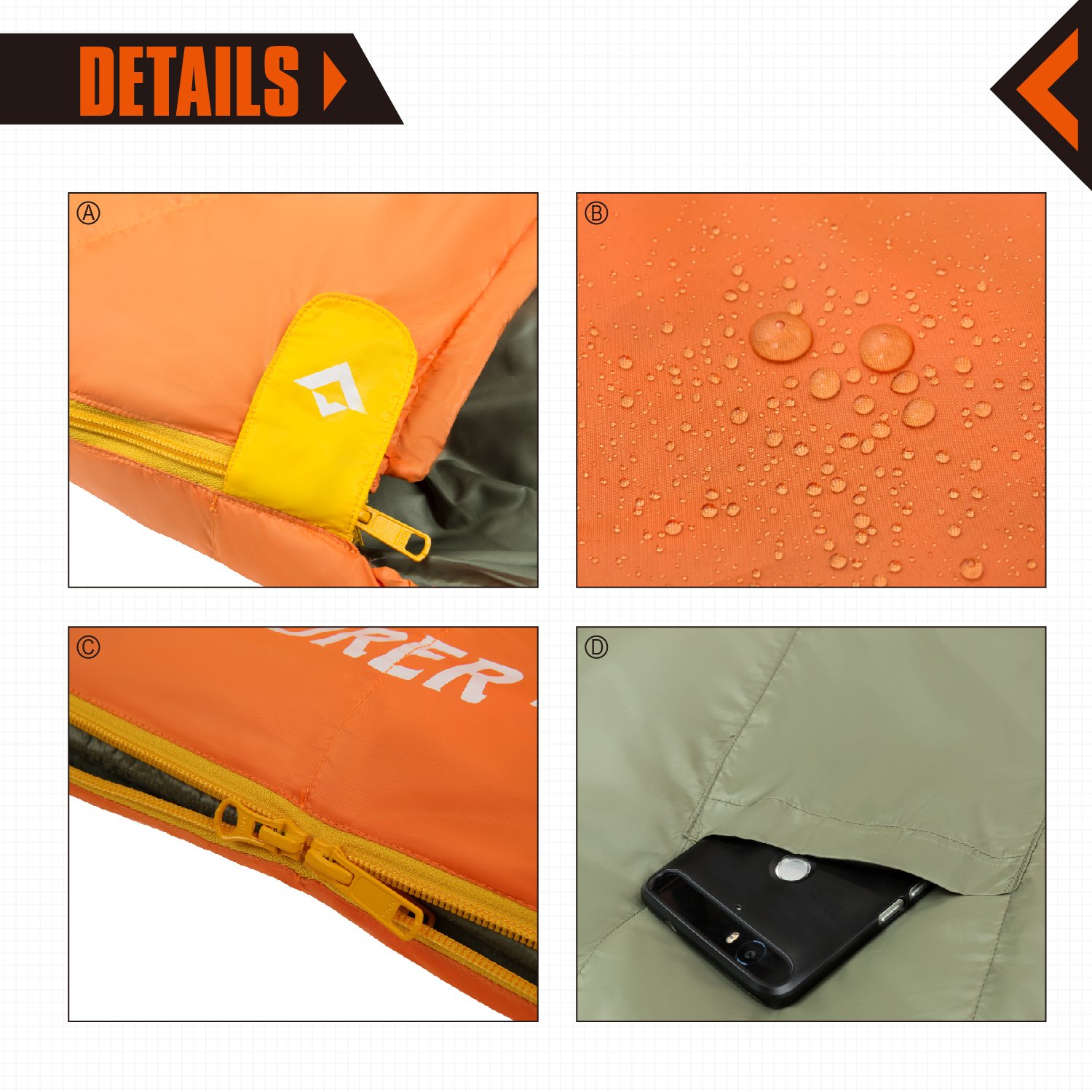 KingCamp Duck Down Ultralight Compact 10.4 ℉ Adult Camping Sleeping Bag Orange