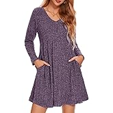 ZENNILO Women Plus Size Sweater Dress Long Sleeve Dress for Women Basic V Neck Fall Winter Tunic Dresses with Pockets