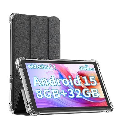 IWEGGO Android 15 Tablet with Case, 7 Inch 8GB RAM+32GB ROM/ 1TB Expandable Computer, 5MP Camera Tablets, 1.6Ghz Quad-core Processor, 3000mAH Battery Tablet PC, 5G WiFi, Games 7'' Android Laptop Black