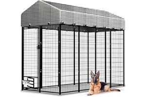 797AUDIO Large Outside Dog Kennel, Outdoor Dog Run Enclosure 8'x4'x6' Dog Pen House with Roof Cover Heavy Duty Welded Wire Steel Dog Playpen Animal Fence with Feeding Door