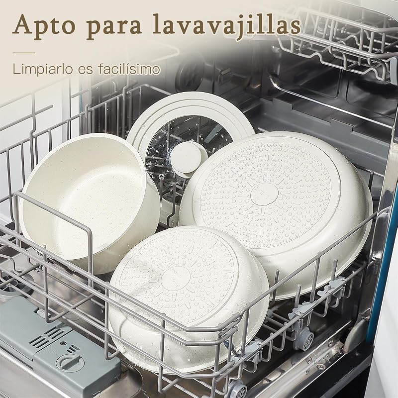 Juego de Sartenes y Cacerolas con Revestimiento Cerámico Antiadherente - Juego de 15 Piezas con Asas Desmontables, Sin Sustancias Tóxicas, Apto Para Inducción, Horno y Lavavajillas