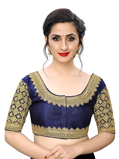 Women's Embroidered Phantom Silk Blouse With Round Neck (BL-108)_Free_Size